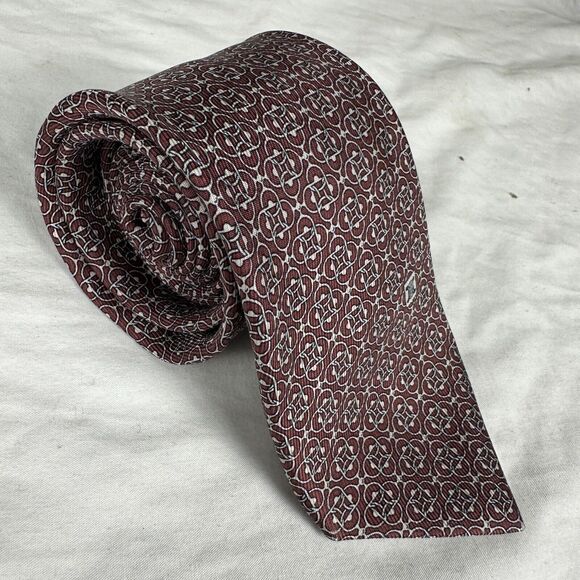 Céline Paris Men's Tie 100% Silk Handmade In France Burgundy White L58 W3 - Picture 3 of 14